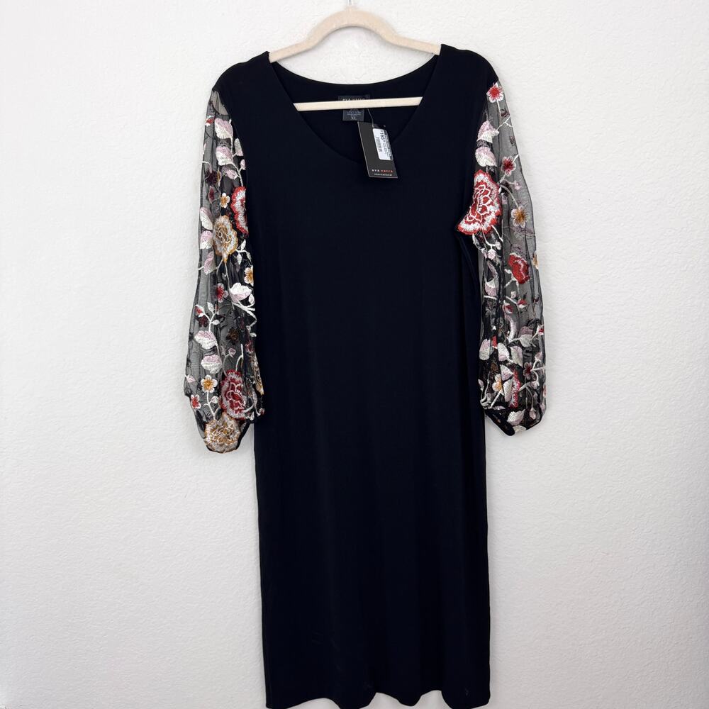 Eva Varro Womens Lindo Lace Sleeve Dress Sz XL Embroidered Floral Classic Party